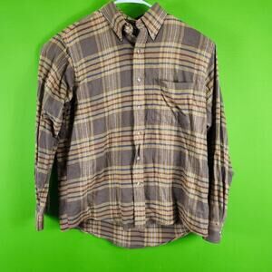 Vintage Arrow Company Plaid Button-Up Shirt L 100% Cotton Brown/Yellow